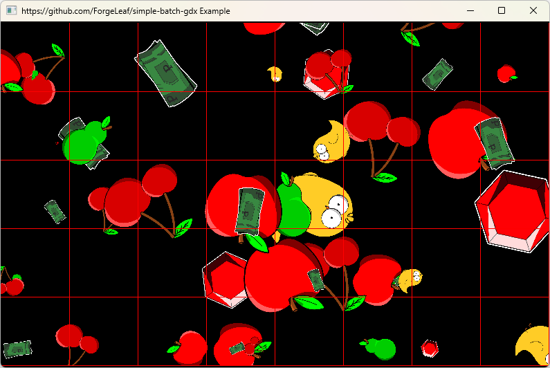 A game window showing a bunch of fruits flying around